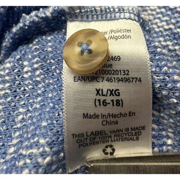 Time and Tru Blue White Marled Knit Button Shoulder Pullover Sweater XL 16-18 - Picture 8 of 9